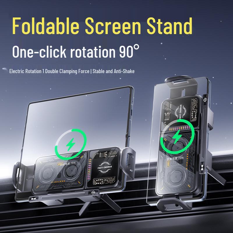 Foldable Wireless Charging Car Mount for Large Screen Phones, Compatible with Huawei X6, Samsung, and More.