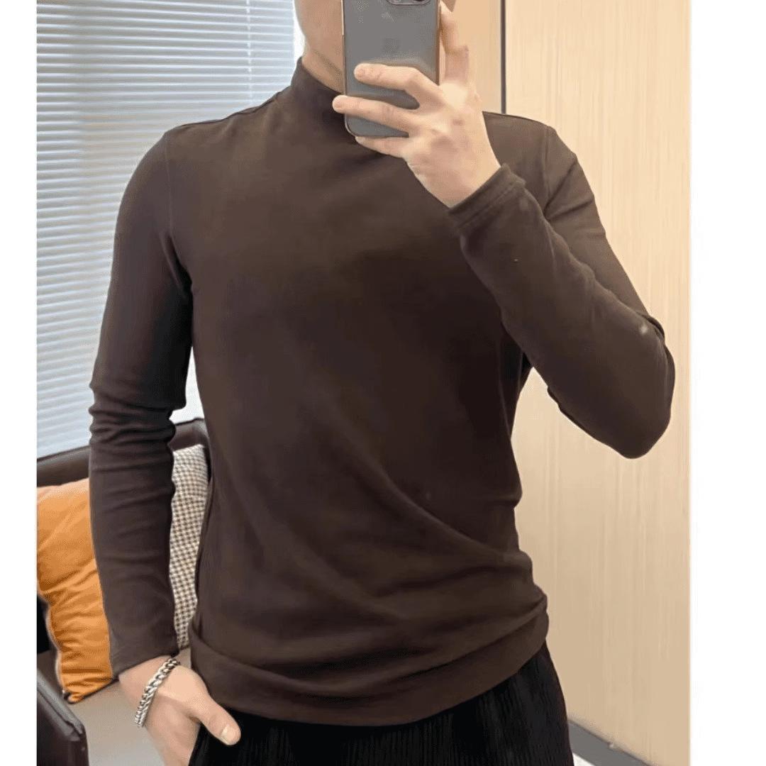 

Мужская осенне-зимняя рубашка из немецкого бархата в сетку, однотонная, облегающая, с длинными рукавами, с высокой эластичной резинкой, теплая футболка 4XL темно-коричневого