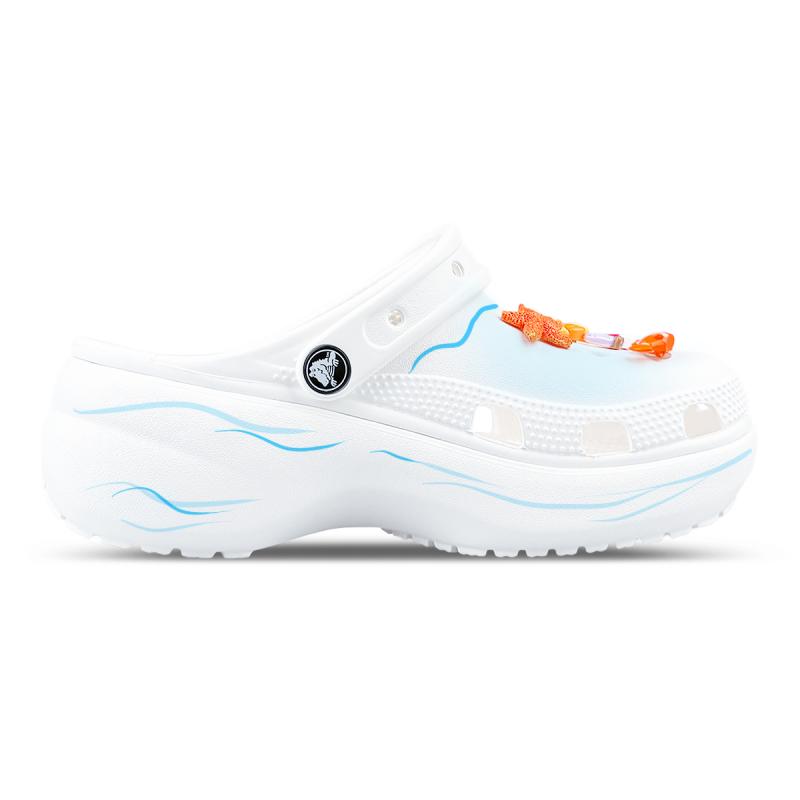 Crocs Classic Platform Clog AnJie Summer Beach Fun 3D Decoration Hand-painted Clogs Unisex White and Blue