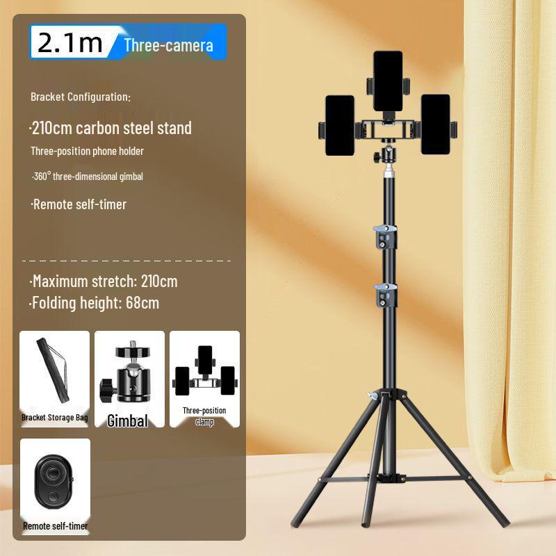 Dual Phone Live Streaming Stand with Multi-Camera Holder and Fill Light for Douyin