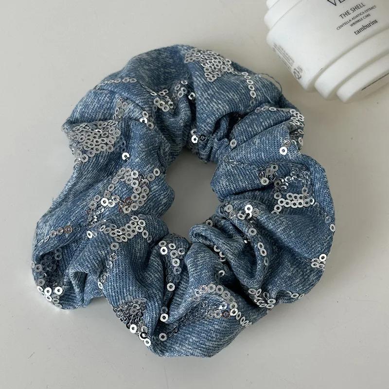 Denim Scrunchies Collections Large Size Hair Tie Simple Elastic Hair Band Women Hair Accessories Daily Headwear