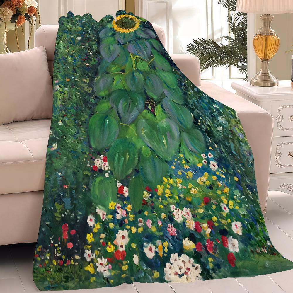 Gustav Klimt Green Flower Blanket Warm And Soft Suitable For Bedroom Living Room Sofa Bed Office Travel Camping