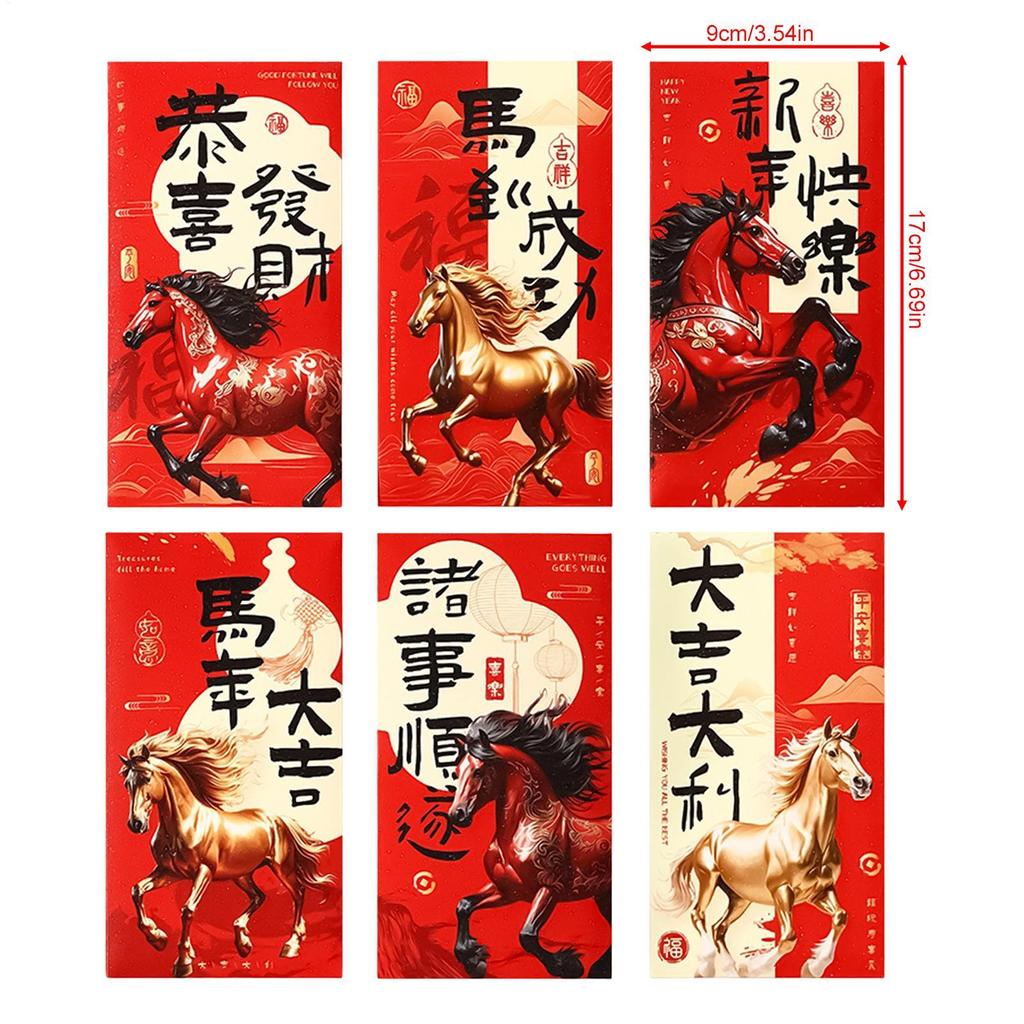 Red Envelopes For Money 6 Pieces Holiday Favor Year Of The Horse Red Packets 2026 For Birthday Party Wedding Celebration Spring