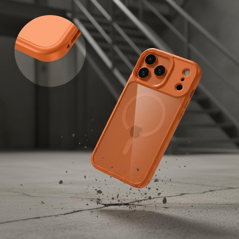 Set of Protective Cases for iPhone 17 Pro, for MagSafe, Orange + Glass