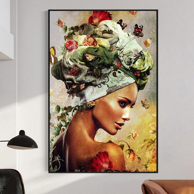 Moderní sexy nahá žena Květinové umění Portrét Plakáty a obrazy Nástěnné malby na plátně Obrazy do obývacího pokoje Dekor Bez rámu