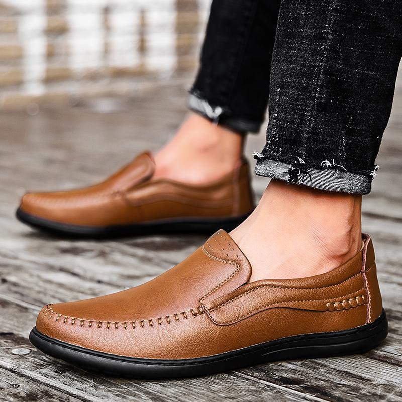 Fashion Genuine Leather Men Shoes Luxury Brand 2025 Casual Slip on Formal Loafers Men Moccasins Italian Black Male Driving Shoes Brown