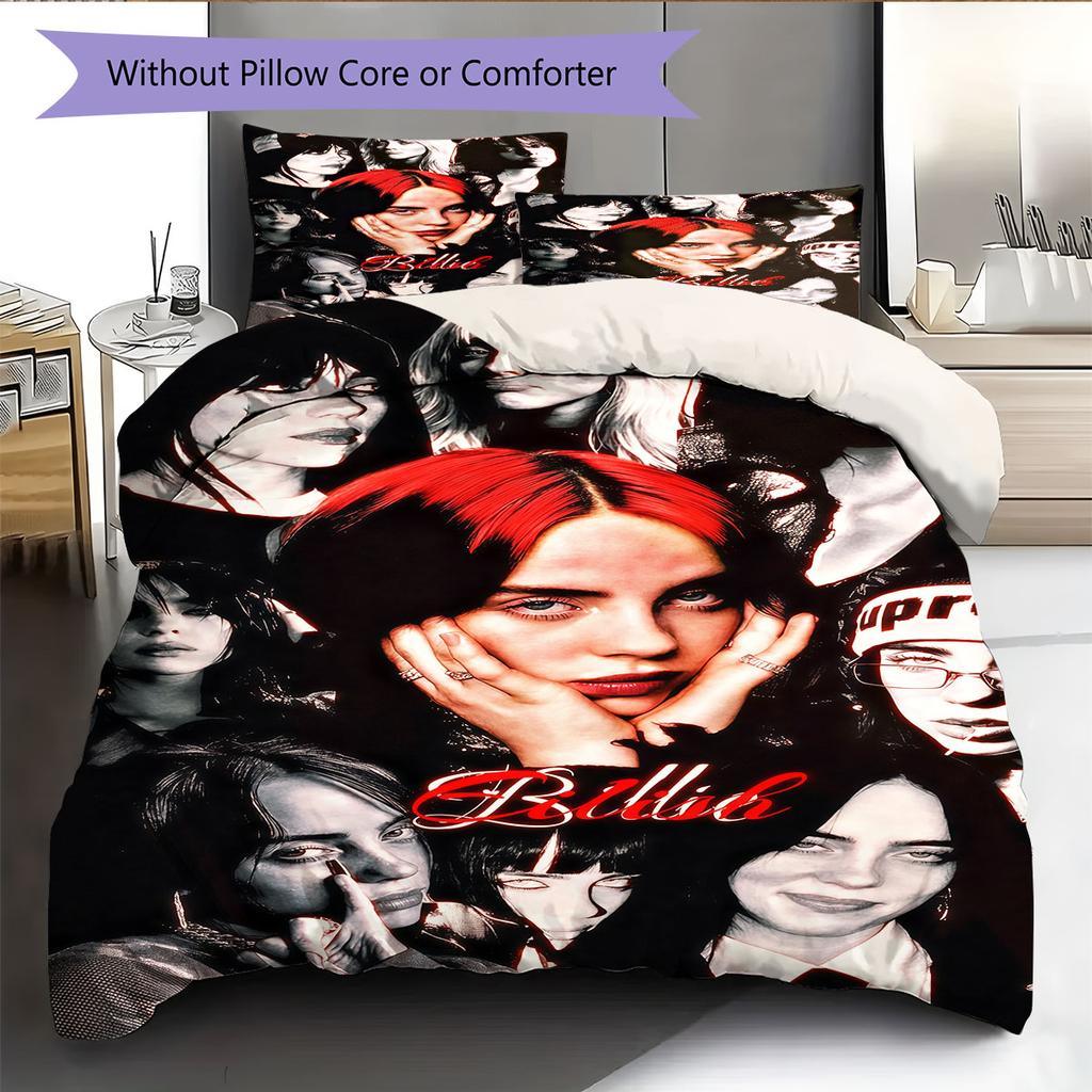 Billie Eilish Poster Bedding Quilt Set Quilt Cover Pillowcase Home Decoration Birthday Gift (1 * Duvet Cover + 2 * Pillowcase, Without Core)