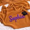 Personalized Halloween Knit Baby Blanket, Custom Name Blanket with Cute Bat, Soft Fall Newborn Blanket, Baby Shower Halloween Gift