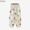 Women Casual Elastic Waist Loose Floral Print Cropped Pants