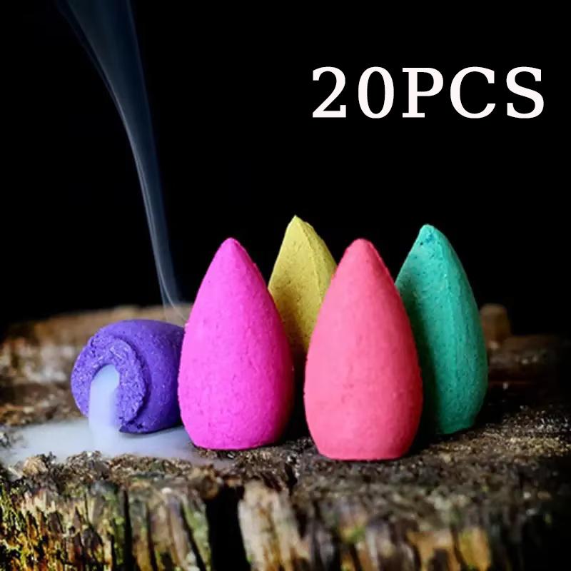 20pcs Mix Natural Reflux Incense Rose Jasmine Lavender Cones Backflow Incense Cones Sandalwood Mix Incense Cones Natural
