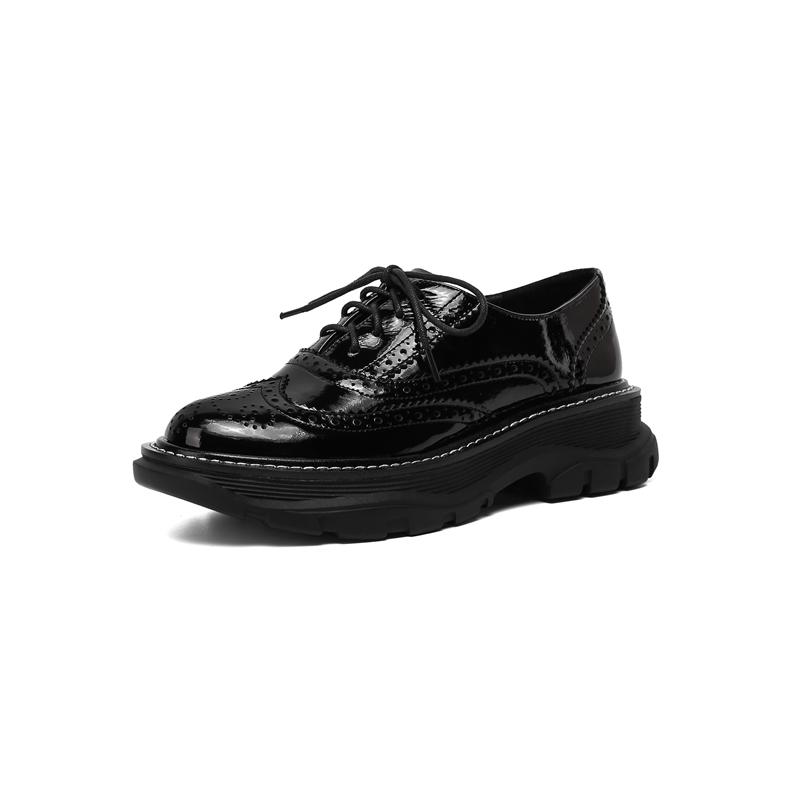 Fashion Oxfords Shoes for Women Real Cow Leather Lace Up Round Toe Black White Vintage Brogue Shoes Female 2025 Spring Platform Shoes