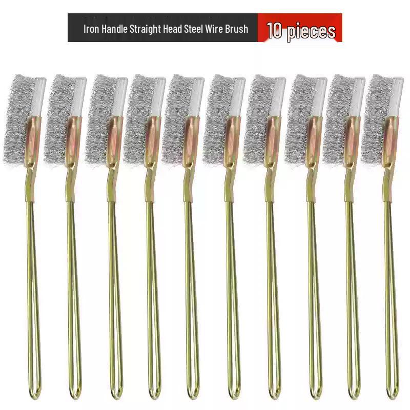 Iron Handle Wire Brush for Cleaning and Rust Removal - Bent Head, Stainless Steel, Nylon, Mini Size