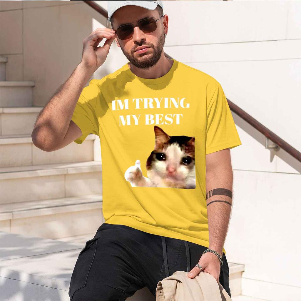 Thumbs Up Crying Im Trying My Best Funny Tee Casual Short Sve Tshirt Streetwear Harajuku Unisexs Clothes S 2026 New Model Shorts