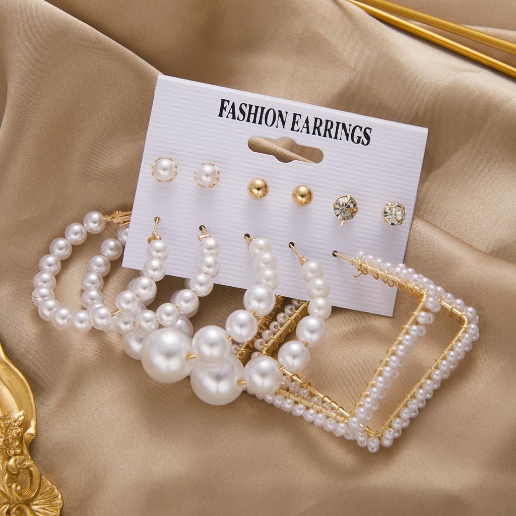Vintage Geometric Gold Color Hoop Earrings Set Imitation Pearls Acrylic Butterfly Heart Dangle Drop Earrings Trend Jewelry Gifts