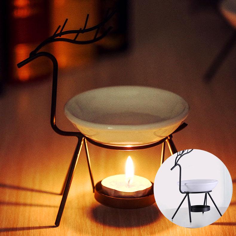 Deer Wrought Iron Aroma Burner Candle Holder with Gift Box for Indoor Fragrance