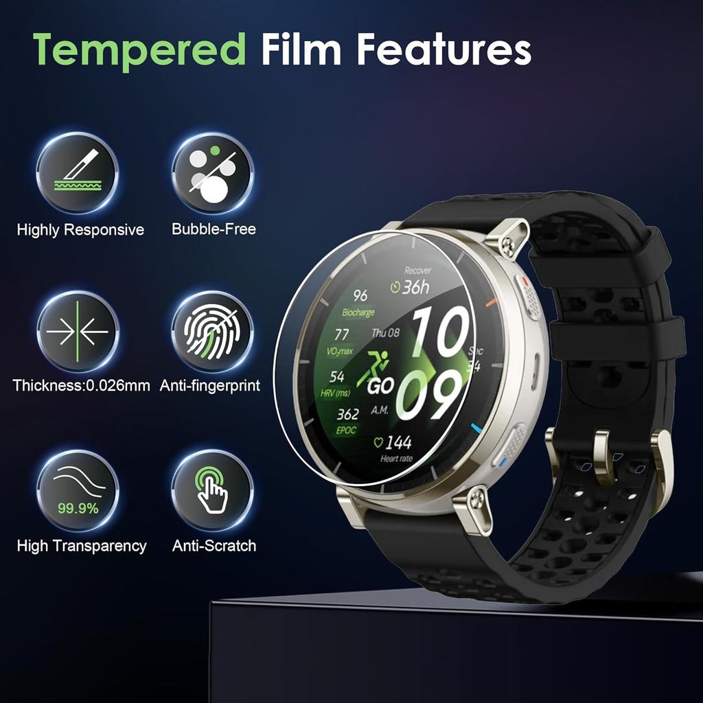 Easy Installation Screen Protectors for Amazfit Active 3 Premium 3 9H Hardness Tempered Glass Anti-Scratch Watch Films