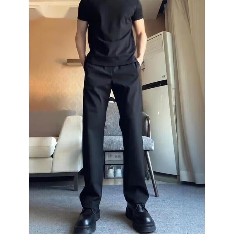 Men s Black Drape Straight Micro-Flared Trousers 30