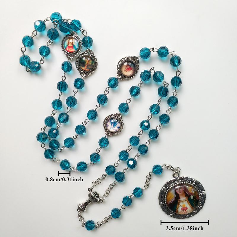 Vintage Religious Catholic Cross Rosary Necklace Beads Holy Figure Jesus Hanging Pendant Jesus Rosary Necklace Wall Decoration