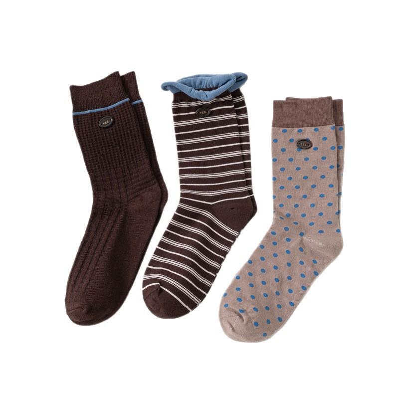 Female Autumn and Winter Retro Stripes Polka Dot Buttons In Color Tube Stack Socks