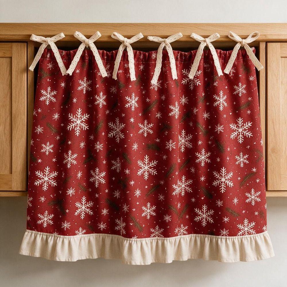Xmas Tree Snowflake Printed Christmas Oven Short Curtain Decorative Cabinet Curtain  Kitchen Window
