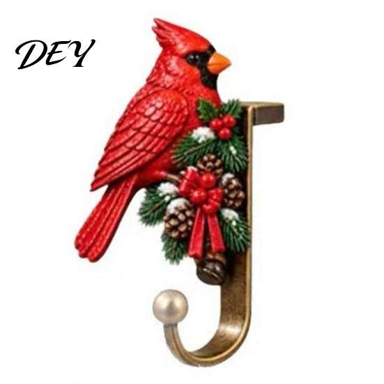 Holiday Ornament Hangers Christmas Stocking Holders for Mantle, Santa Claus/Reindeer/Nutcracker/Red Bird Metal Fireplace Tree Clips Hangers, Farmhouse