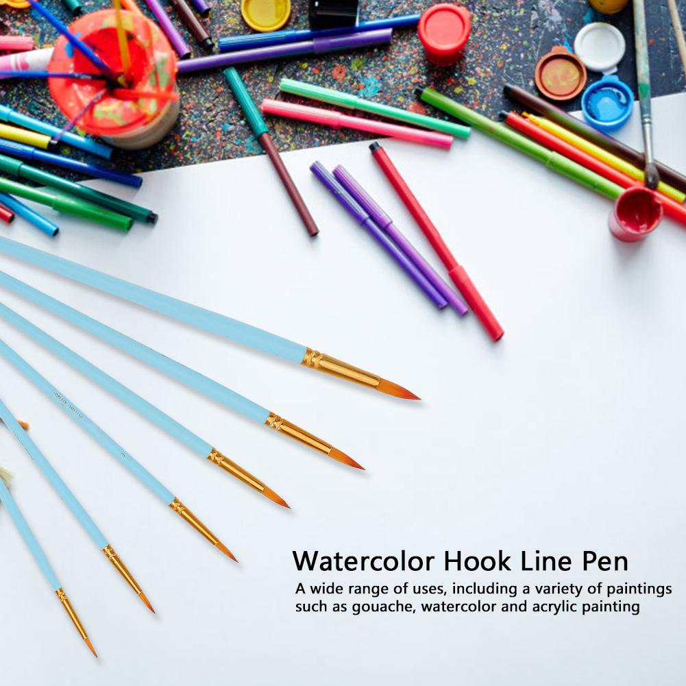 6Pcs Pointed Watercolor Hook Line Pen Set Nylon Hair Beginner Art Supplies Painting BrushMatte Blue