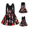 Costume Party Dress Long Sleeve Large Hem Slim Waist Tied Patchwork Dress for Christmas