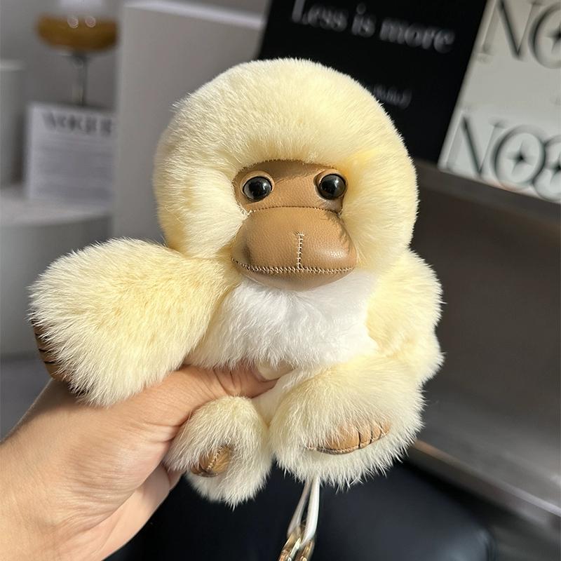 [Cute Little Monkey] Real Rex Rabbit Hair Car Keychain Pendant Ins Internet Celebrity Plush Doll Bag Pendant