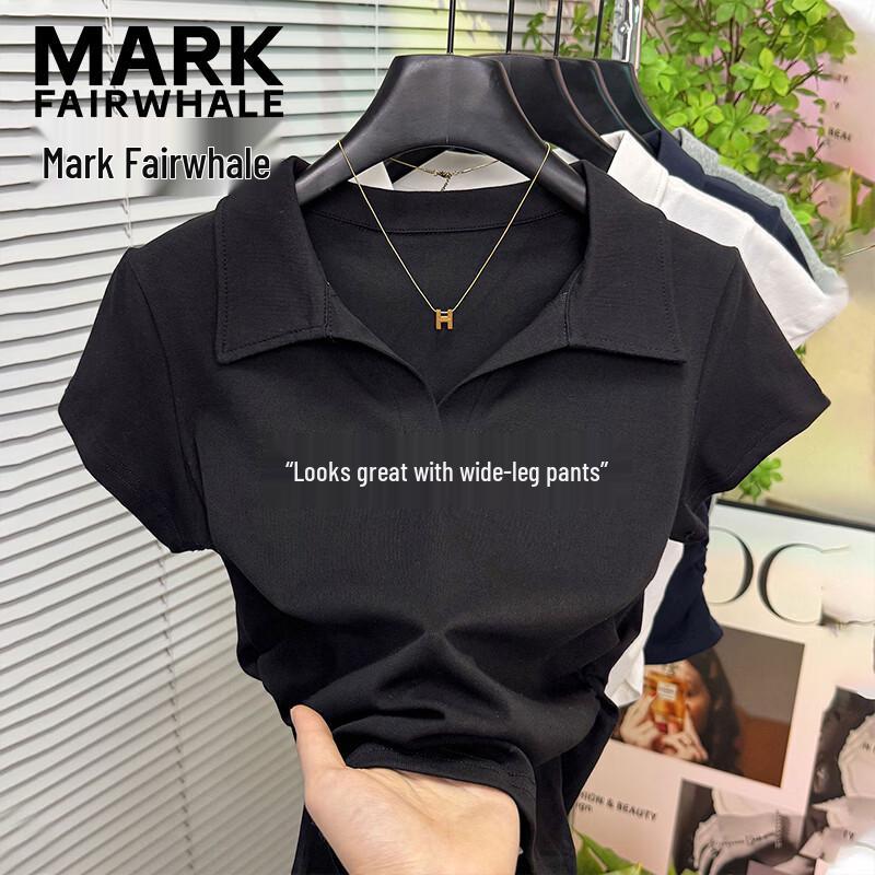 MARK FAIRWHALE Women s Pleated Waist Polo Neck Crop T-Shirt XL
