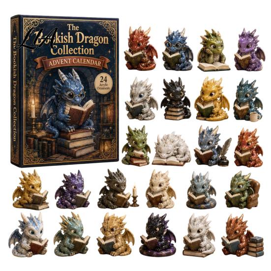 Countdown Gift Box Christmas Dragon Calendar, with 24 Acrylic Decorations, Days Souvenir Ornament Box, Holiday for Lovers Decorations