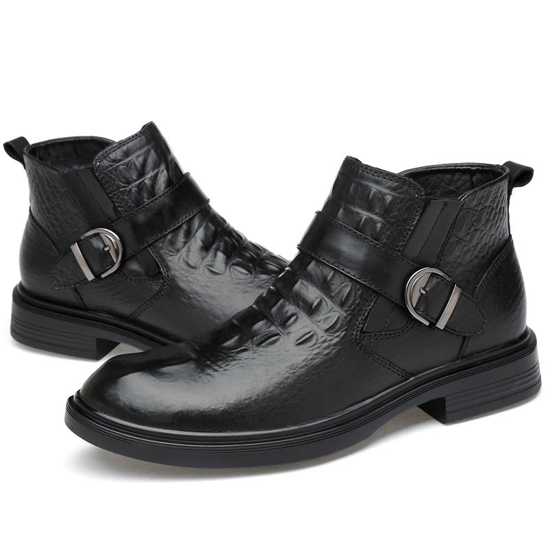 Marke Winter Warme Herren Schneestiefel Hohe Qualität Echtes Leder Krokodilmuster Herrenstiefel mit Fell Luxus Herrenschuhe Größe 36-46