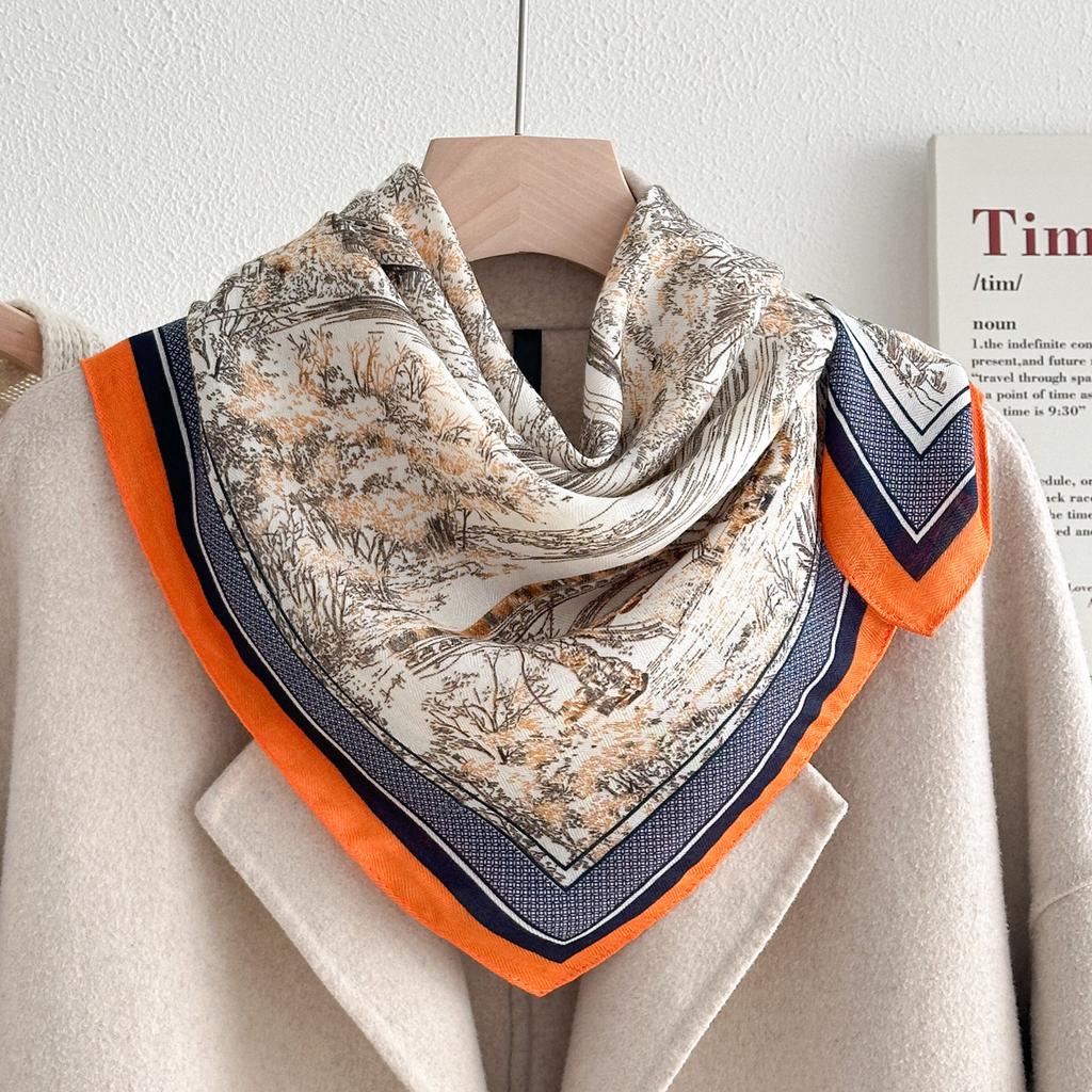 Chinese Style Soviet Style Garden Silk Scarf 71 Imitation Silk Small Square Scarf Women's Spring and Autumn Middle and Ancient Style Headscarf Neck