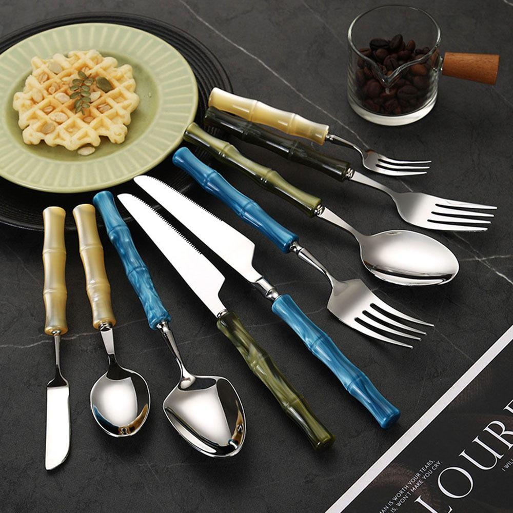 Bamboo Shape Handle Fork and Spoon 304 Stainless Steel Bamboo Handle Cutlery Home Kitchen