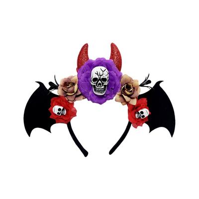 Exaggerated Gothic Skull Head Hair Hoop Dark Bat Halloween Skull Headband Headdress Decor Day of The Dead Hairband Haunted House