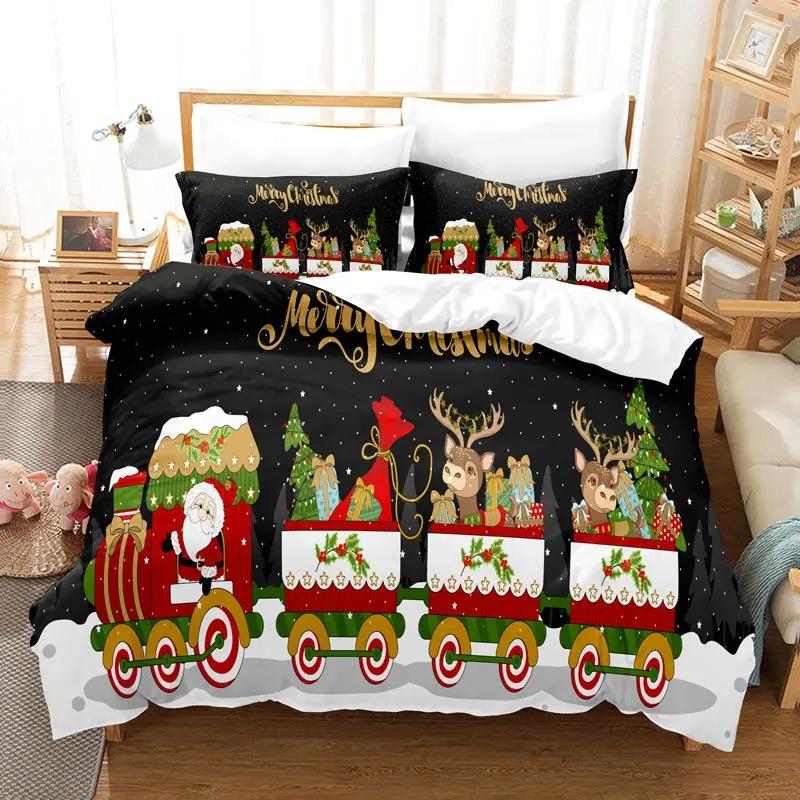 3D Christmas Duvet Cover Set Red Colour Merry Christmas Theme Tree Gift Pattern For Kids Teens Adult Bedding Set King Queen Size