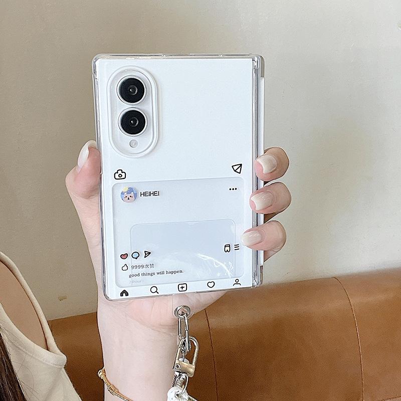 Korean Ins Dialog Box Cute Phone Case For Samsung Galaxy Z Fold 8 ZFold8 Cover with Hand Rope Hinge Hard Cases For Z Fold8 Funda