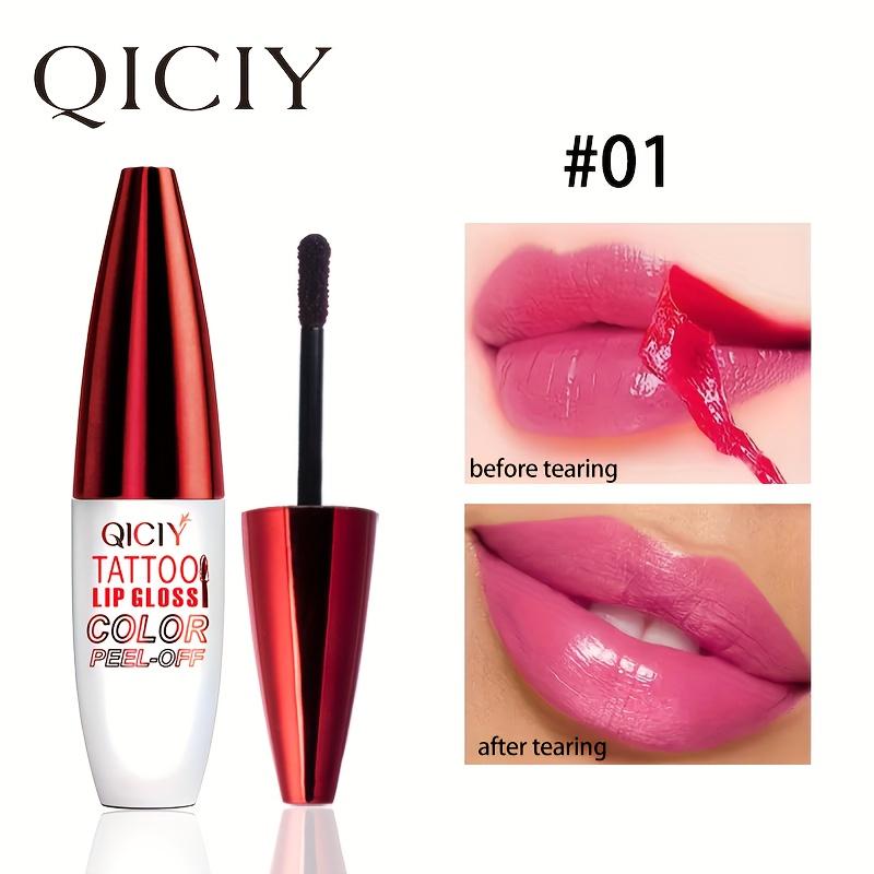QICY Tattoo Lip Gloss Peel-Off Long-Lasting Moisturizing Liquid Lipstick with Waterproof Non-stick Cup Glossy Finish Nourishing