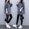Spring Fall Women Hoodie Plaid Print Fake Two-piece Mid Length Drawstring Long Sleeves Pullover Daily Wear School Top