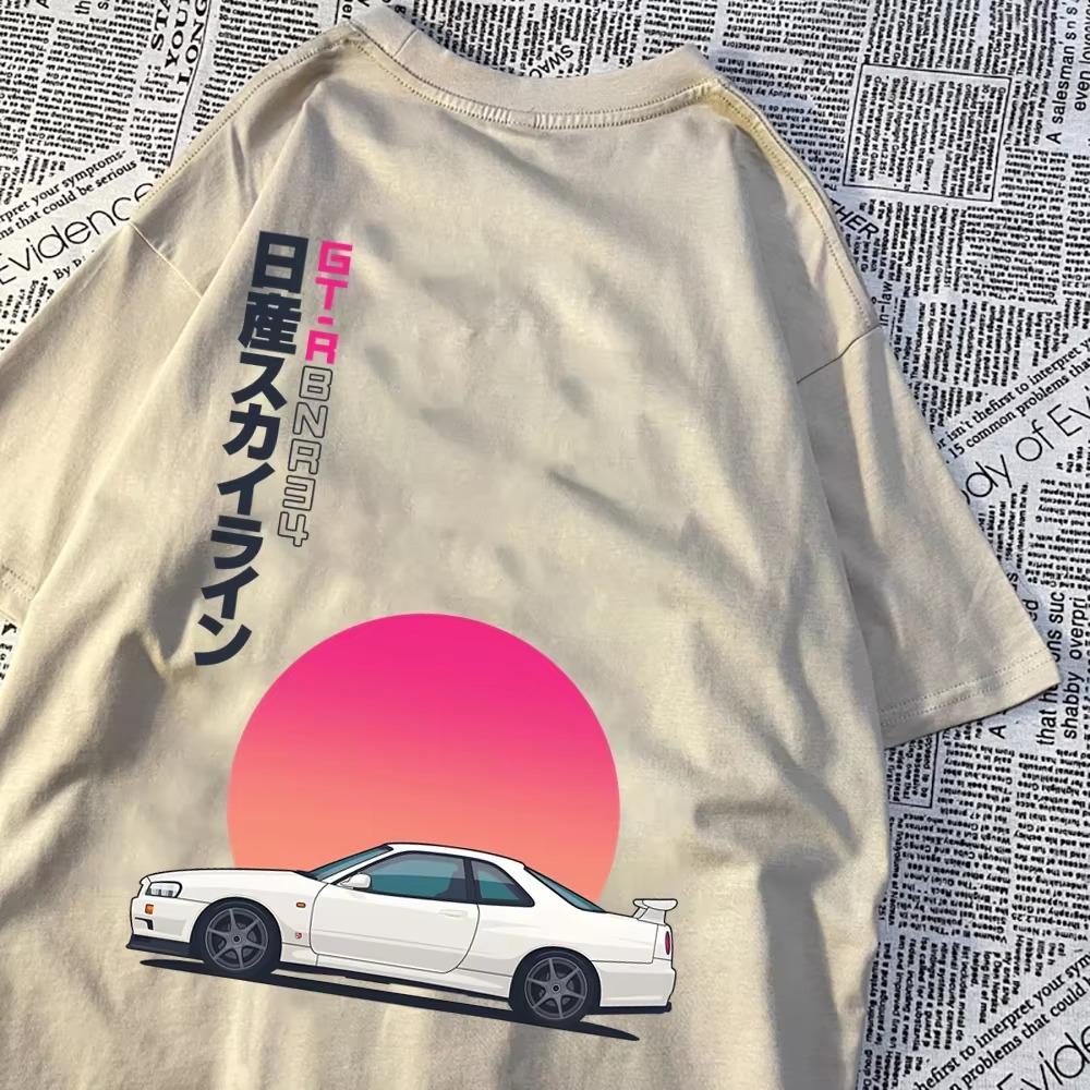 Tricou Inițial Japan Racing Car Bnr34 Bărbați Hip Hop Supradimensionat Bumbac Respirabil Mânecă Scurtă Creativitate Street Tricouri