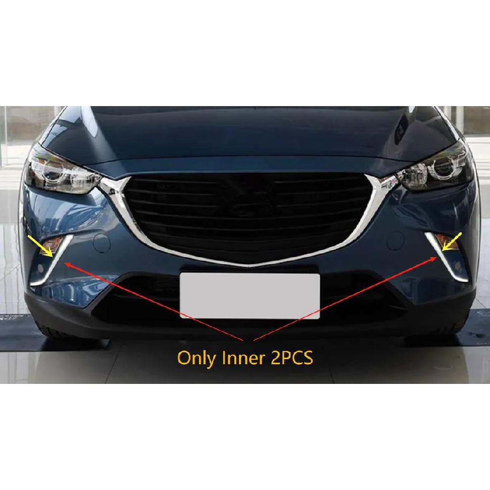 For Mazda CX-3 CX3 2017 2018     Car Body Head Front Fog Light Lamp Frame Stick Eyebrow ABS Chrome Trim 4PCs