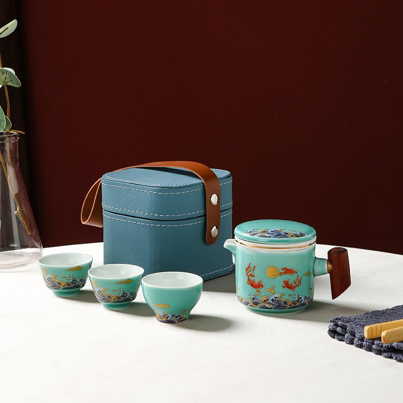 Koi Kuaike Cup Convenient Travel Ceramic Tea Set One Pot Three Cups Home Car Office Simple Brewing Teapot