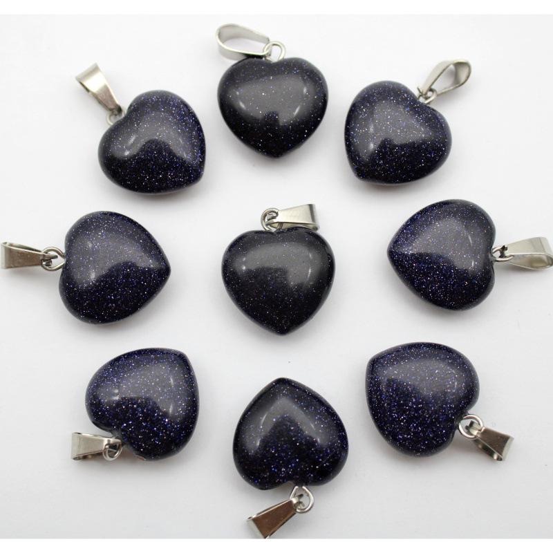 16MM Heart-Shaped Natural Stone Pendant: Amethyst Rose Quartz Green Aventurine Tiger Eye