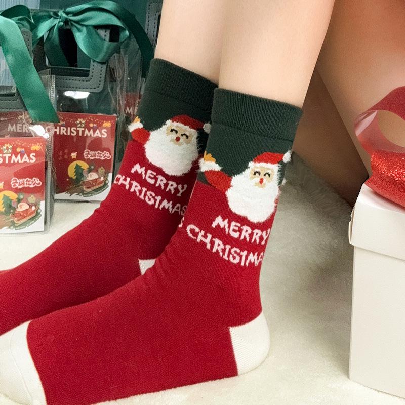 Damen Niedliche Cartoon Weihnachtsstrümpfe: Mittelwaden-Baumwollsocken, Herbst Winter Vielseitiges Geschenk