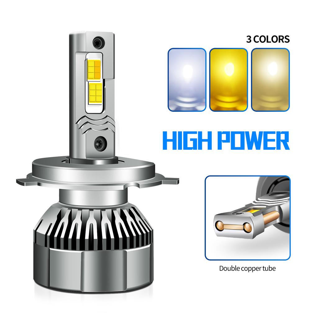 H11 High Power Three-color LED Headlight Double Copper Tube 120W Car Light Led12V Car 24V Truck H7H4