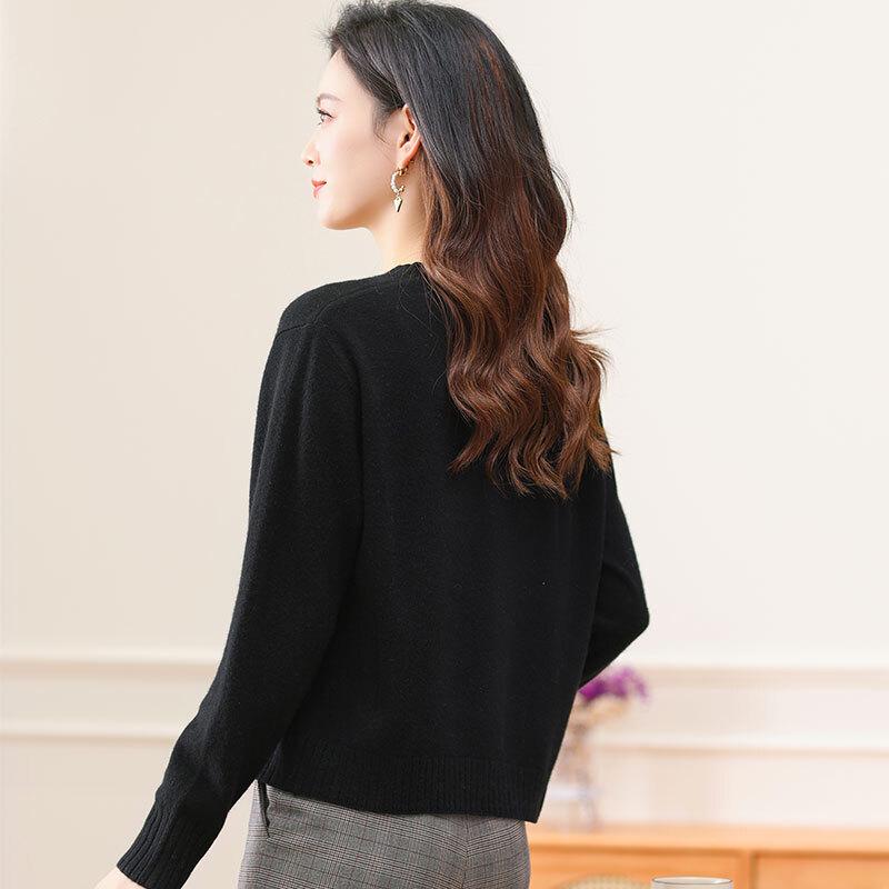 Cardigan Pull en Maille Lâche 100% Laine Pure pour Femme Caiyang CYLD781