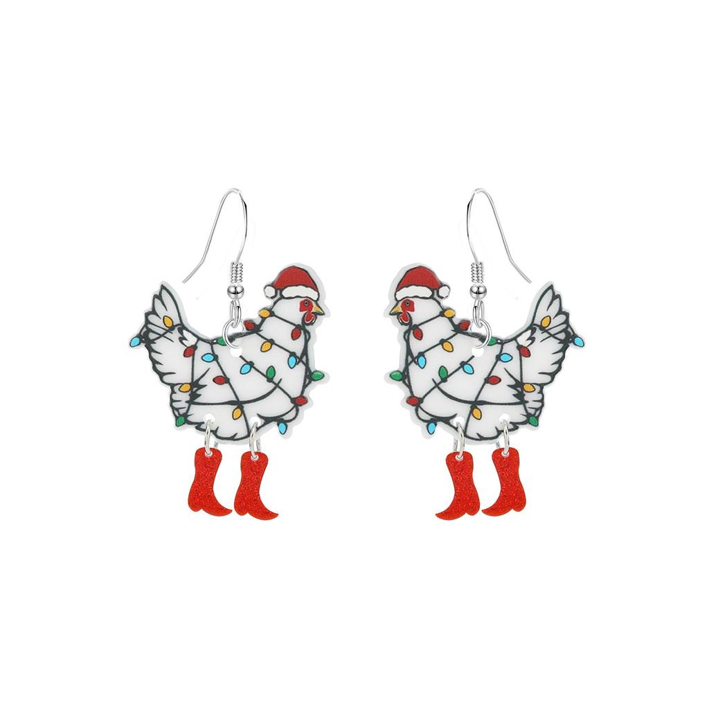 European Style Acrylic Christmas Rooster Earrings with Hat