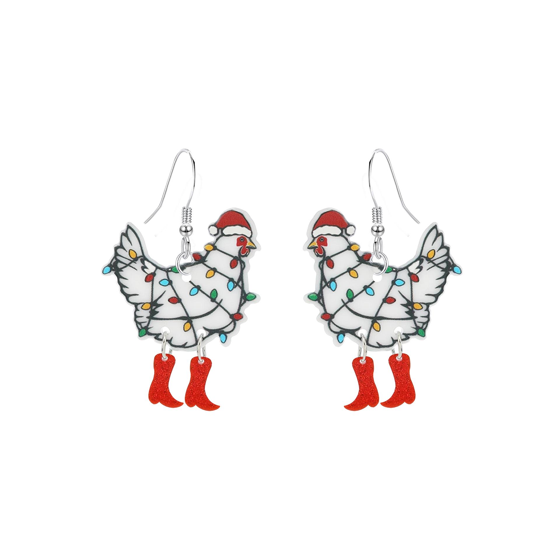European Style Acrylic Christmas Rooster Earrings with Hat красный