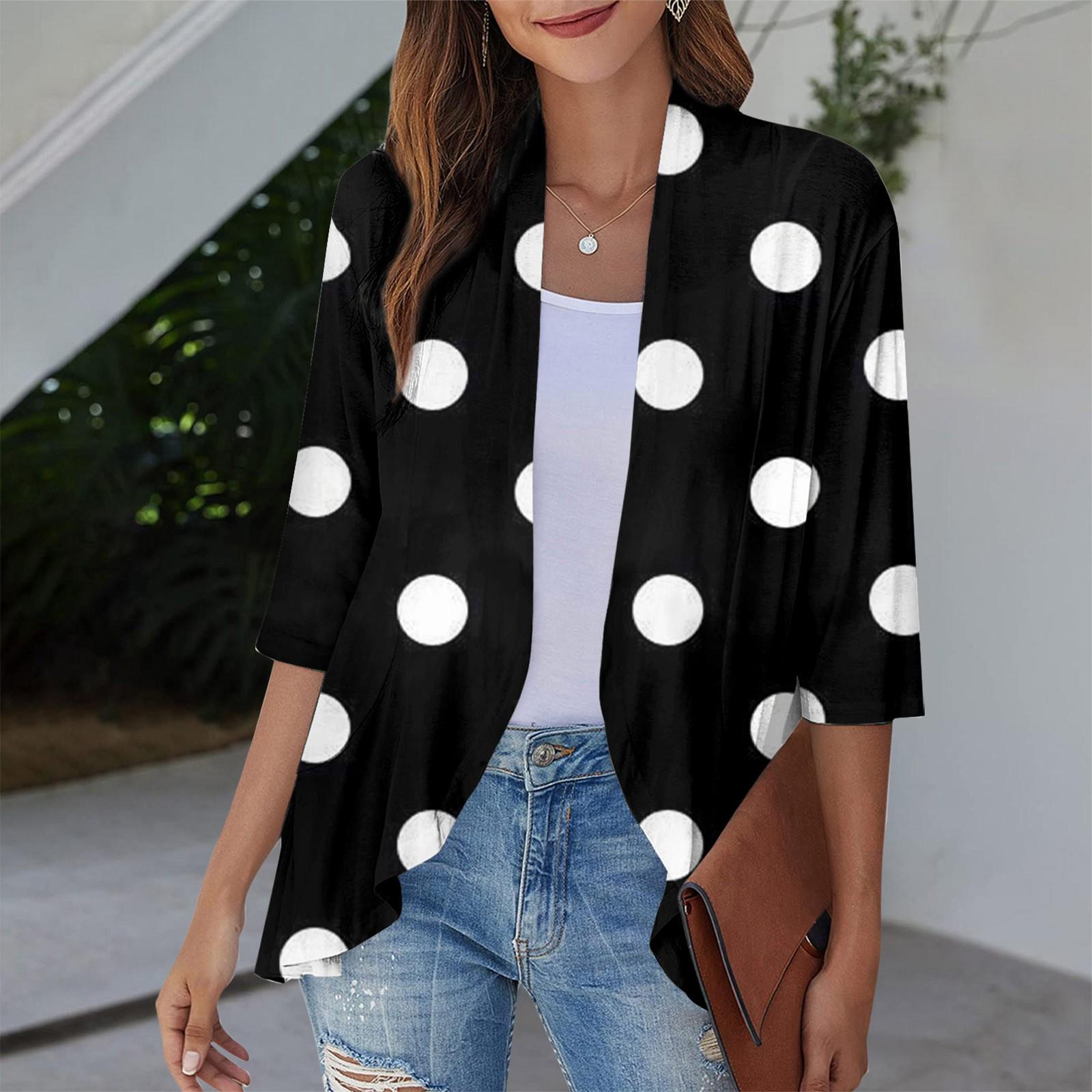 

Женское легкое и тонкое пальто, кардиган с принтом и рюшами с рукавами три четверти L чёрный