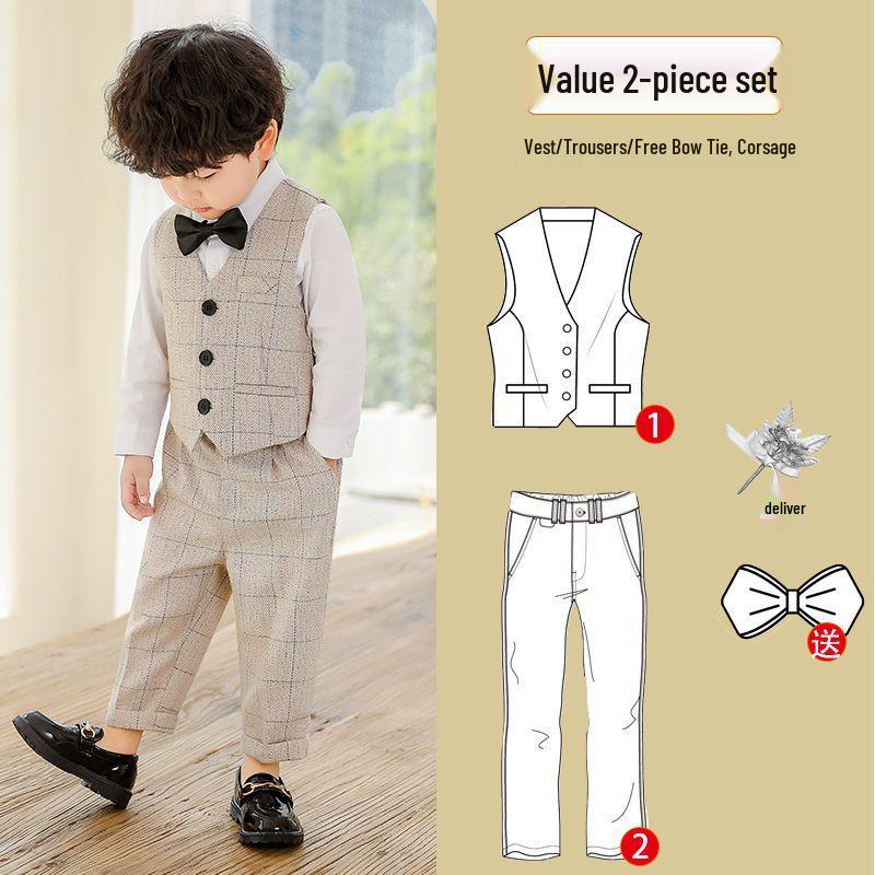 

Baby Boy Autumn/Winter British Style Suit Set - Wedding Flower Boy Three-Piece Outfit 140cm (Weight: 50-58 kg)