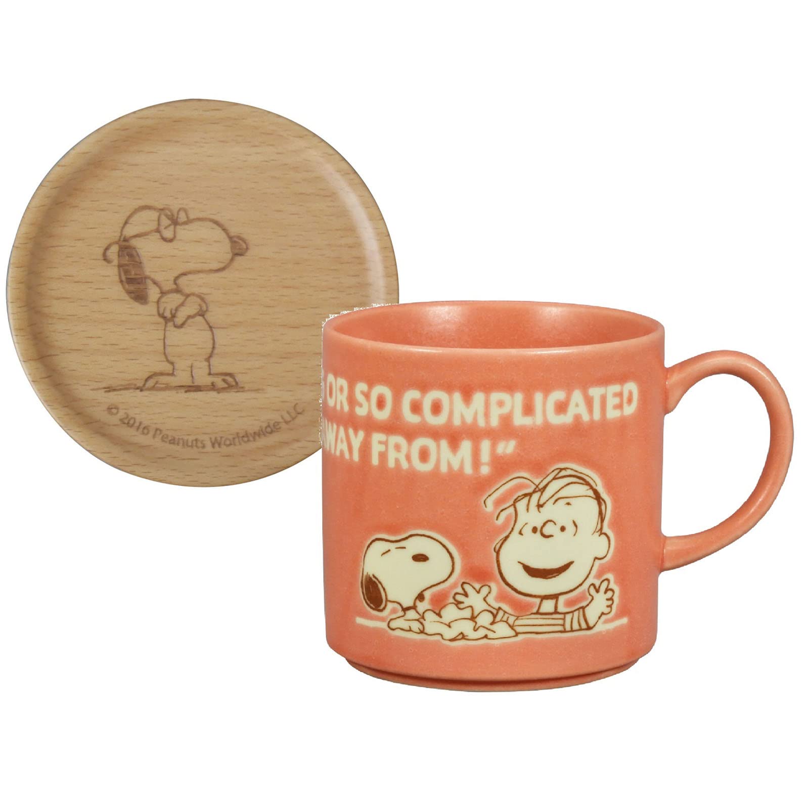 

PEANUTS Snoopy Mug, Approx. 350ml, with Wooden Coaster, CHALLENGE Kiln-Change Glaze, Microwave and Dishwasher Safe, Pink, Made in Japan, SN1203-11C
